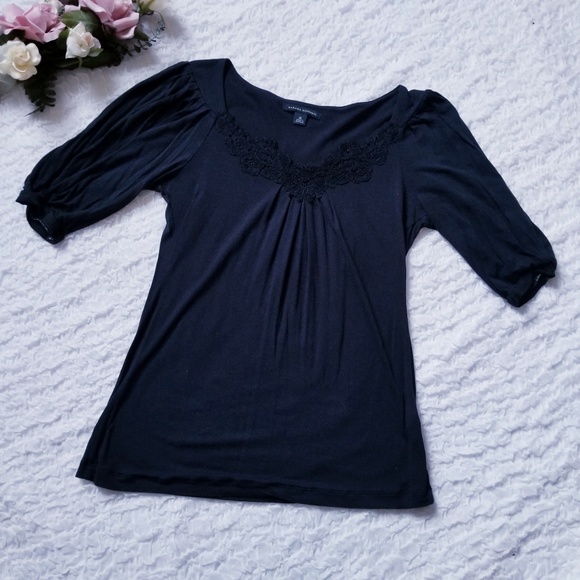 Black Lace Neckline Banana Republic Flowing Top - Picture 1 of 4